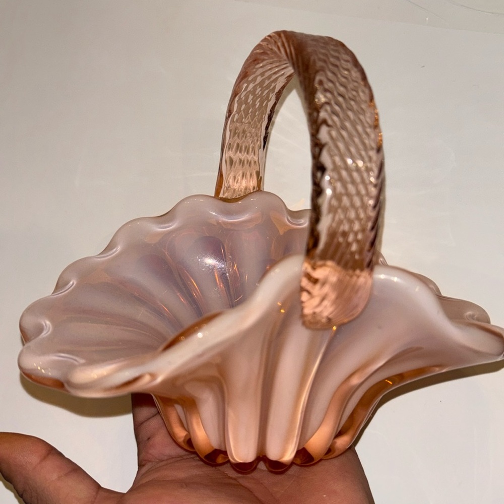 Pink Opalescent Laslo Mikasa Crystal - Hand Basket 1977
